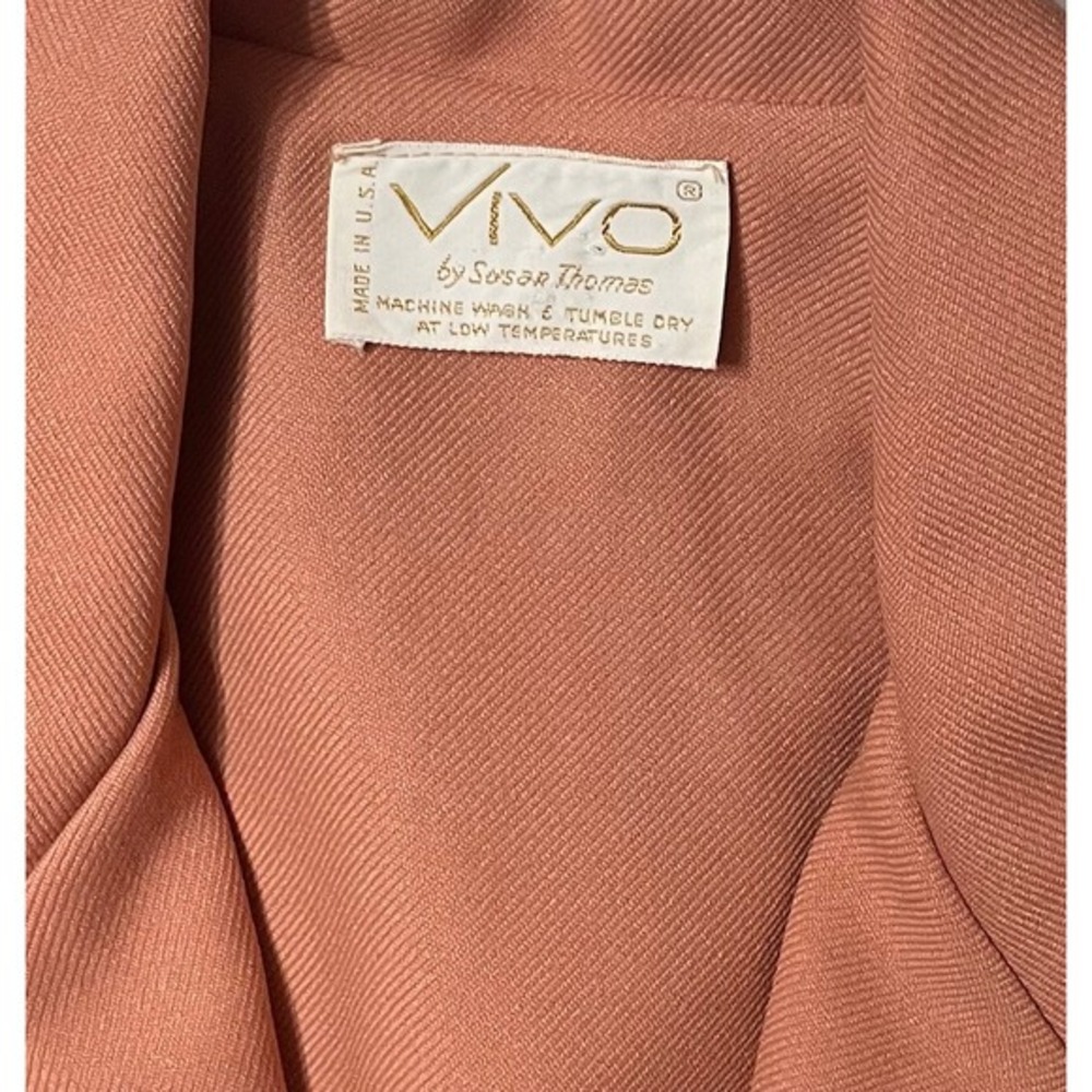 VINTAGE VIVO SUSAN THOMAS BROWN POLYESTER 1970 BLAZER BUTTON FRONT - Picture 4 of 4